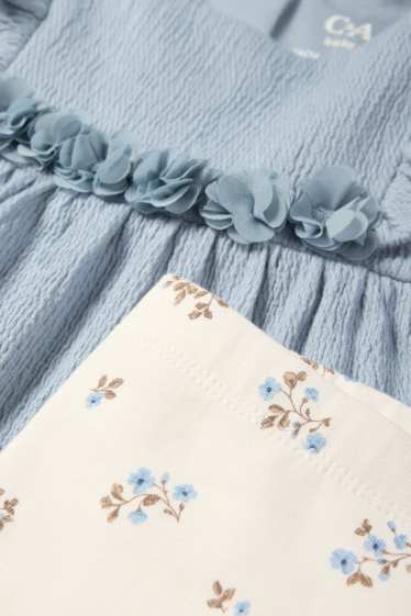 Baby: meisjes - Bloemetjes - baby-outfit - 3-delig - blauw