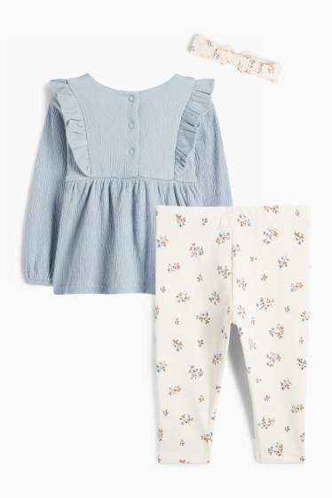 Baby: meisjes - Bloemetjes - baby-outfit - 3-delig - blauw