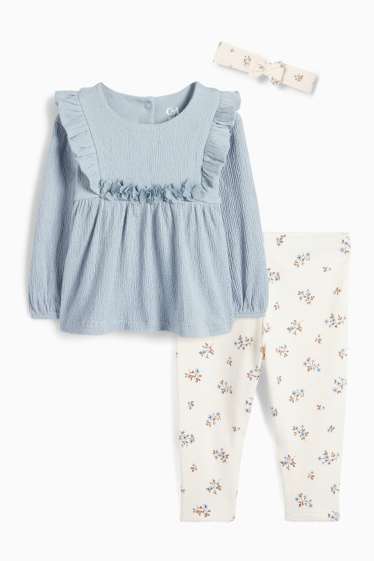 Baby: meisjes - Bloemetjes - baby-outfit - 3-delig - blauw