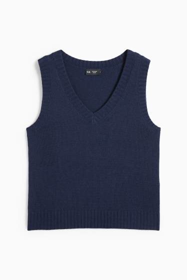 Dames - Spencer, deels van kasjmier - wolmix - donkerblauw