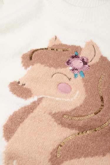Kinder Mädchen - Pferd - Set - Strickkleid und Strumpfhose - 2 teilig - weiß