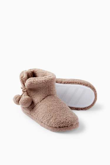 Dames - Pantoffels van teddybont - beige