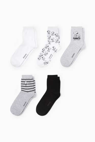 Damen - Multipack 5er - Socken mit Motiv - Peanuts - weiß