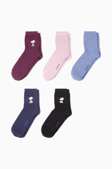 Damen - Multipack 5er - Socken mit Motiv - Snoopy - lila