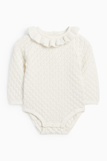 Baby Mädchen - Baby-Strick-Outfit - 2 teilig - strukturiert - weiß