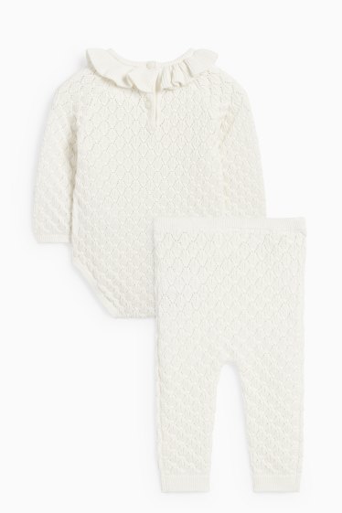 Baby Mädchen - Baby-Strick-Outfit - 2 teilig - strukturiert - weiß