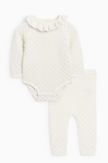 Baby Mädchen - Baby-Strick-Outfit - 2 teilig - strukturiert - weiß