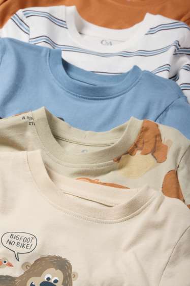 Kinder Buben - Multipack 5er - Bär und Bigfoot - Langarmshirt - hellbeige