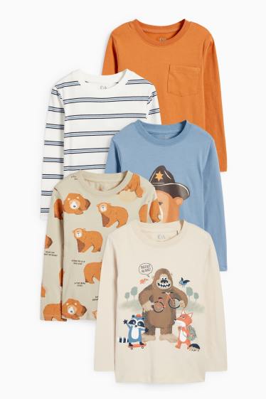 Kinder Buben - Multipack 5er - Bär und Bigfoot - Langarmshirt - hellbeige