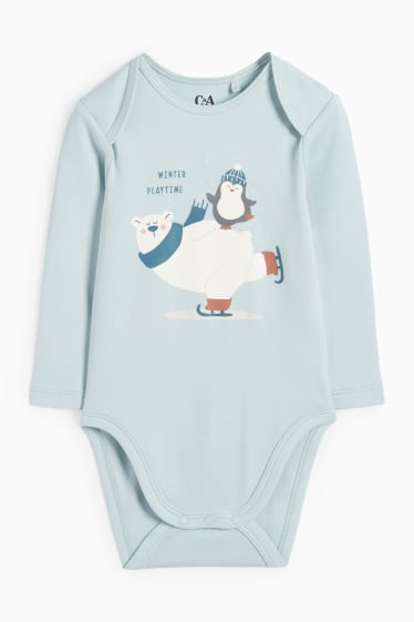 Baby Buben - Eisbär und Pinguin - Baby-Body - helltürkis