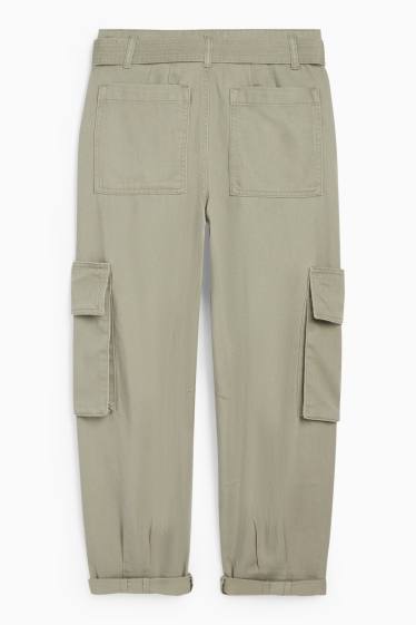 Donna - Pantaloni cargo con cintura - vita alta - tapered fit - verde chiaro