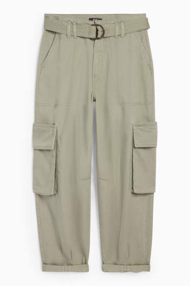 Donna - Pantaloni cargo con cintura - vita alta - tapered fit - verde chiaro