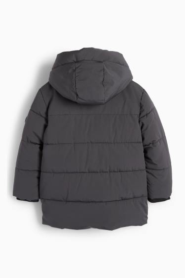 Kinder Buben - Steppjacke mit Kapuze - wasserabweisend - dunkelgrau