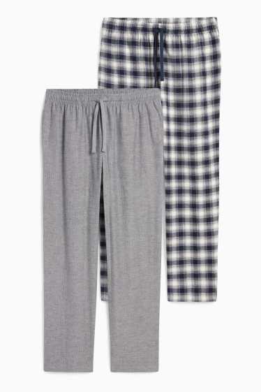 Heren - Set van 2 - flanellen pyjamabroek - met patroon - donkerblauw