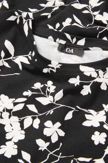 Damen - T-Shirt - LYCRA® - geblümt - schwarz / weiß