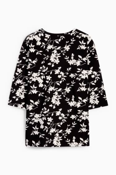Damen - T-Shirt - LYCRA® - geblümt - schwarz / weiß