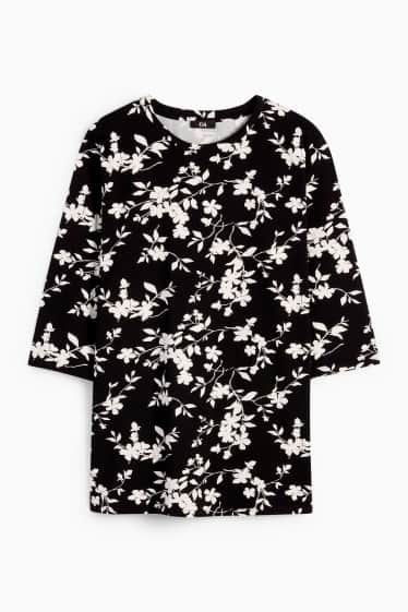 Damen - T-Shirt - LYCRA® - geblümt - schwarz / weiß