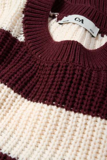 Enfants filles - Pull - finition côtelée - à rayures - rouge / blanc crème