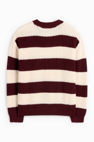 Enfants filles - Pull - finition côtelée - à rayures - rouge / blanc crème