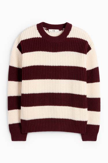 Enfants filles - Pull - finition côtelée - à rayures - rouge / blanc crème