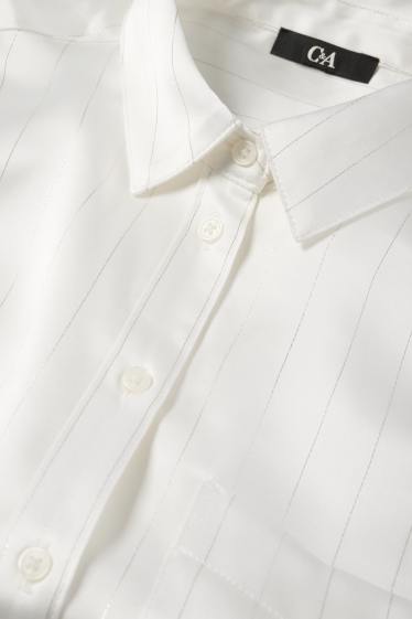 Women - Satin blouse - pinstripes - white