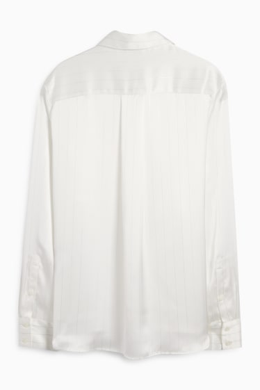 Women - Satin blouse - pinstripes - white