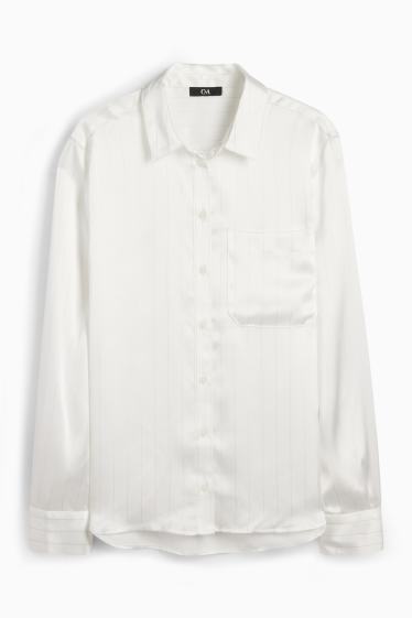 Women - Satin blouse - pinstripes - white