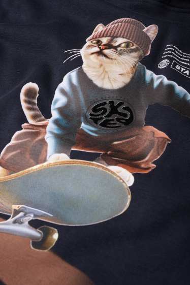 Kinder Jungen - Skateboard-Katze - Hoodie - dunkelblau