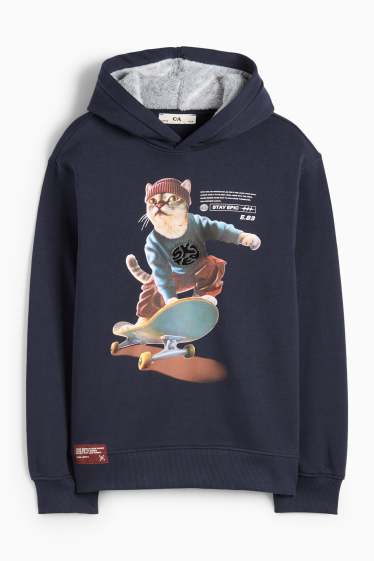 Kinder Jungen - Skateboard-Katze - Hoodie - dunkelblau