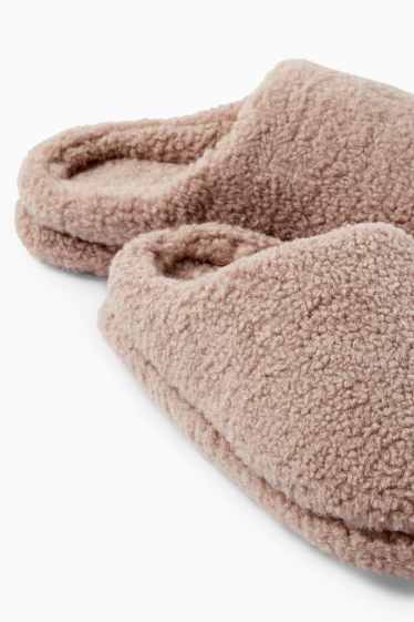 Damen - Teddy-Hausschuhe - beige