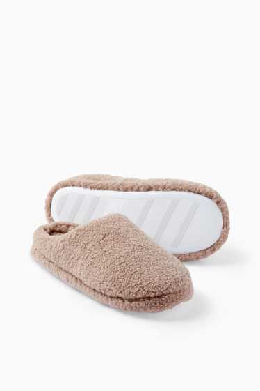 Damen - Teddy-Hausschuhe - beige