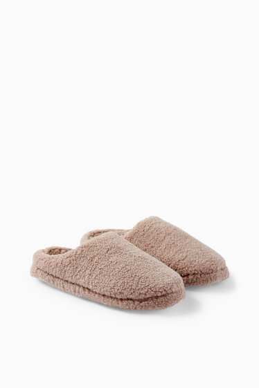 Damen - Teddy-Hausschuhe - beige