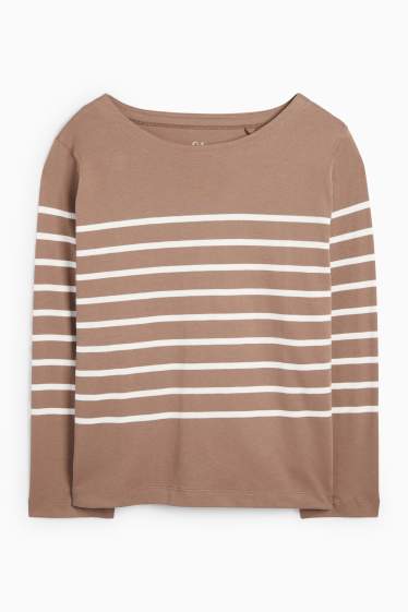 Damen - Basic-Langarmshirt - Regular Fit - gestreift - taupe