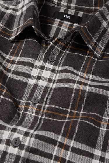Uomo - Camicia di flanella - regular fit - collo all'italiana - a quadretti - grigio scuro
