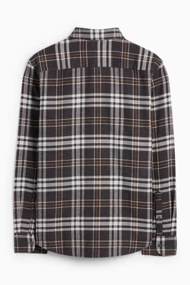 Uomo - Camicia di flanella - regular fit - collo all'italiana - a quadretti - grigio scuro