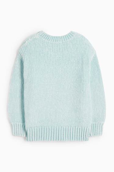 Enfants filles - Cœur - pull en maille chenille - finition côtelée - vert menthe