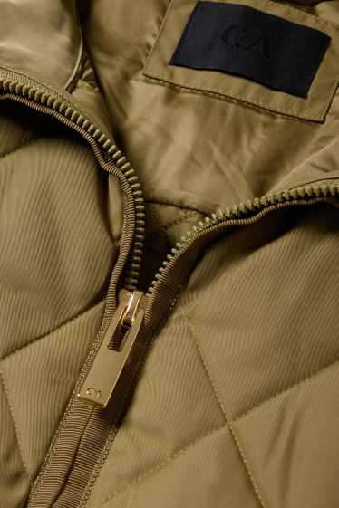 Women - Quilted coat with hood - water-repellent - green