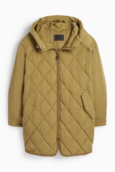 Women - Quilted coat with hood - water-repellent - green