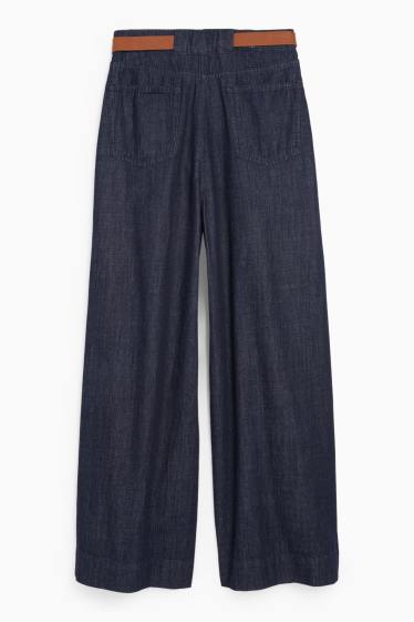 Dámské - Wide leg jeans s páskem - mid waist - džíny - tmavomodré