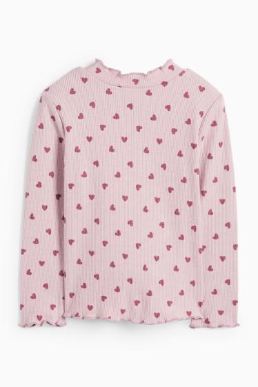Kinder Mädchen - Herz - Langarmshirt - gerippt - hellviolett