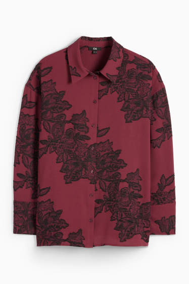 Femmes - Chemisier - à fleurs - finition texturée - bordeaux