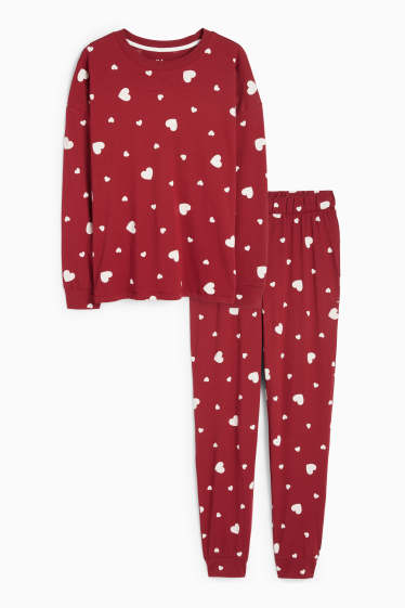 Damen - Pyjama - gemustert - dunkelrot