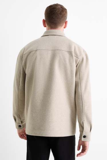 Heren - Overhemdjas - relaxed fit - kent - licht beige
