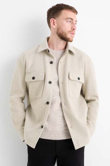 Heren - Overhemdjas - relaxed fit - kent - licht beige
