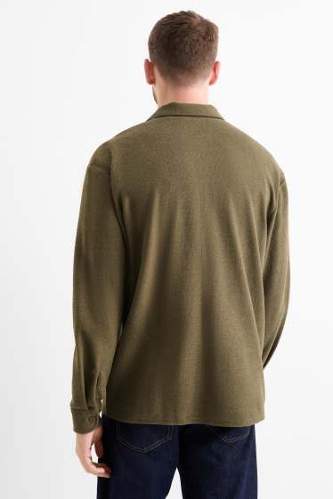 Heren - Gebreid overhemd - loose fit - reverskraag - geribd - groen