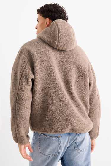 Hommes - Veste en peluche à capuche - taupe