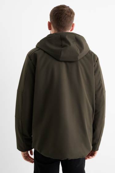 Hommes - Veste à coquille souple avec capuche - finition doublée - finition déperlante - 4 Way Stretch - vert foncé