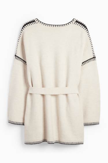 Femmes - Long gilet en maille - beige clair