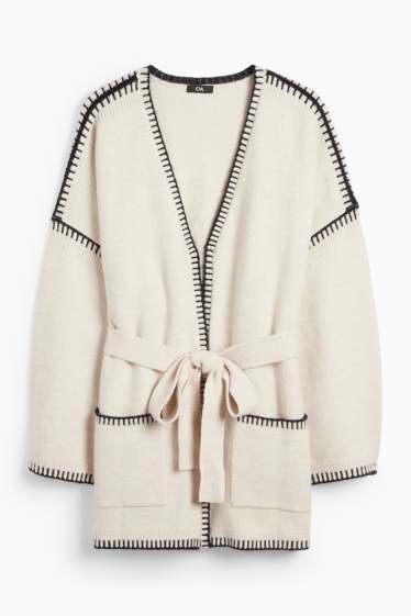 Femmes - Long gilet en maille - beige clair