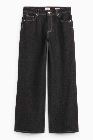 Dames - Wide leg jeans - low waist - jeansdonkergrijs